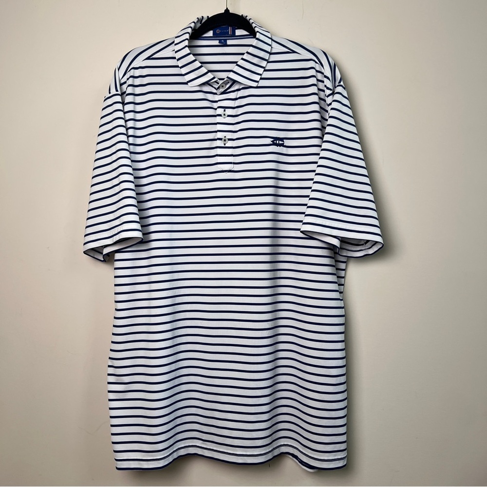 Stitch Golf white blue stripes Men's collared Polo Shirt XL polyester spandex